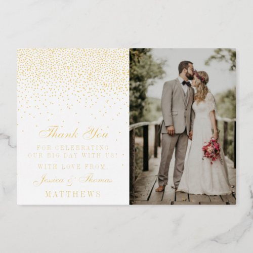 Elegant Glam Confetti Wedding Photo Thank You Real Foil Invitation