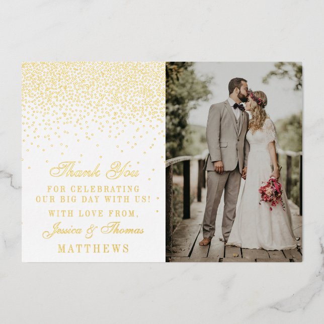 Elegant Glam Confetti Wedding Photo Thank You Real Foil Invitation (Front)