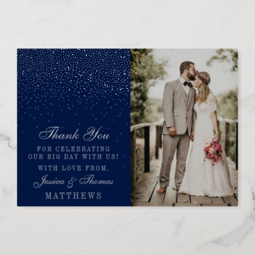 Elegant Glam Confetti Wedding Photo Thank You Real Foil Invitation