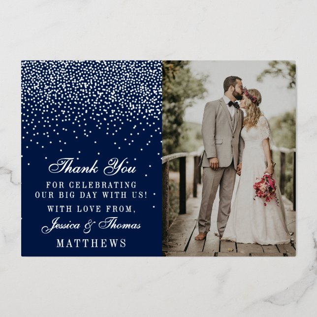 Elegant Glam Confetti Wedding Photo Thank You Real Foil Invitation (Front)