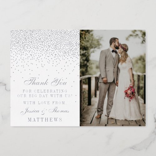 Elegant Glam Confetti Wedding Photo Thank You Real Foil Invitation