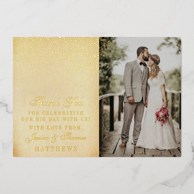 Elegant Glam Confetti Wedding Photo Thank You Real Foil Invitation (Front)