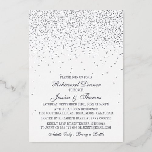 Elegant Glam Confetti Wedding Rehearsal Dinner Foil Invitation