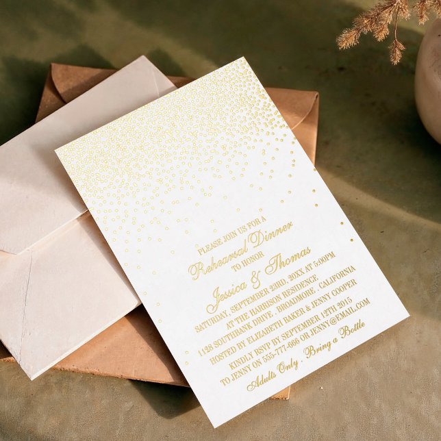 Elegant Glam Confetti Wedding Rehearsal Dinner Foil Invitation (Creator Uploaded)