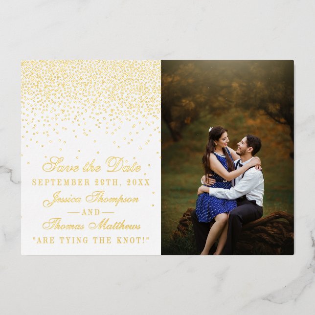 Elegant Glam Confetti Wedding Save The Date Real Foil Invitation (Front)