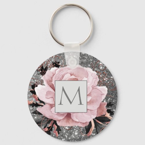 Elegant Glam Dusty Rose Torn Glitter Monogram Keychain