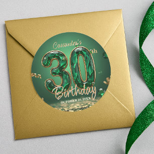 Elegant Glam Emerald Green Gemstones 30th Birthday Classic Round Sticker