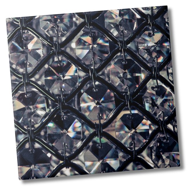 Elegant Glam Geometric Pattern Ceramic Tile (Elegant Glam Black White Crystal Geometric Pattern Ceramic Tile)
