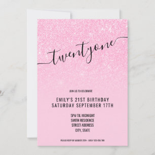 Elegant Glam Glitter Pink 21st Birthday Invitation