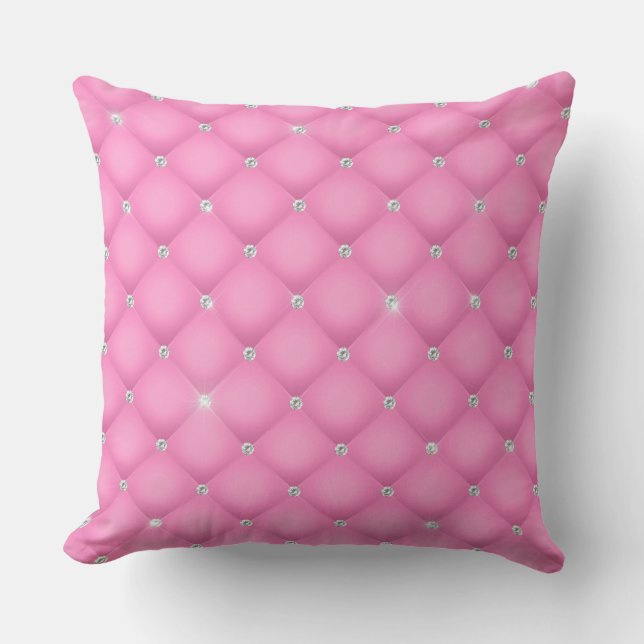 Elegant Glam Glittering Tufted Diamond Pink Throw Pillow (Front)