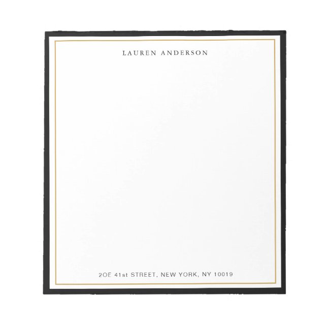 Elegant, Glam Gold & Black border Flat Notepad (Front)