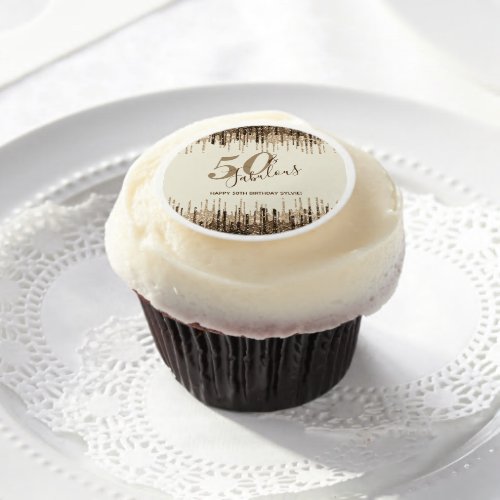 Elegant Glam Gold Brown 50 Fab Birthday Edible Frosting Rounds