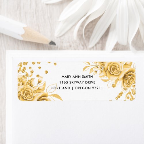 Elegant Glam Gold Floral Glitter Confetti Label