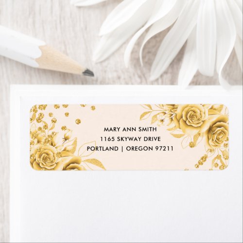 Elegant Glam Gold Floral Glitter Confetti Label