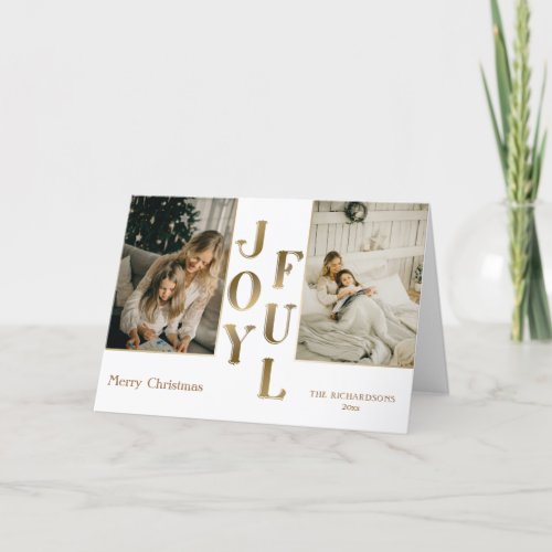 Elegant Glam Gold Joyful Typography  Photo Holiday Card