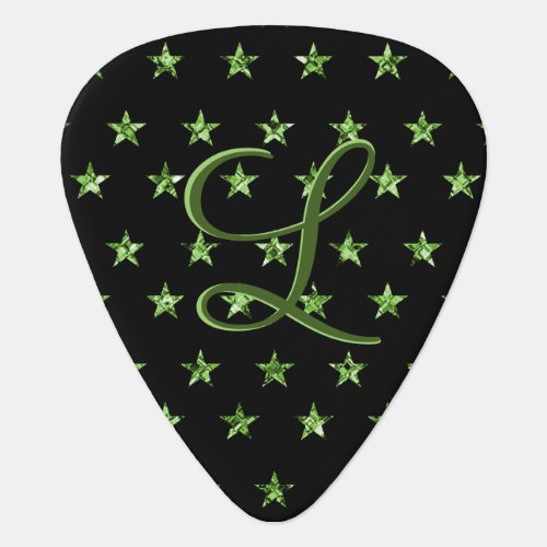 Elegant Glam Green Diamond Stars Monogram Custom Guitar Pick