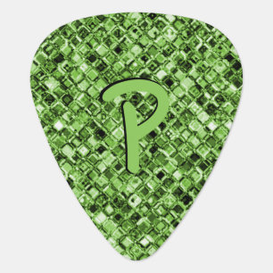Elegant Glam Green Glitter Sparkle Monogram Custom Guitar Pick
