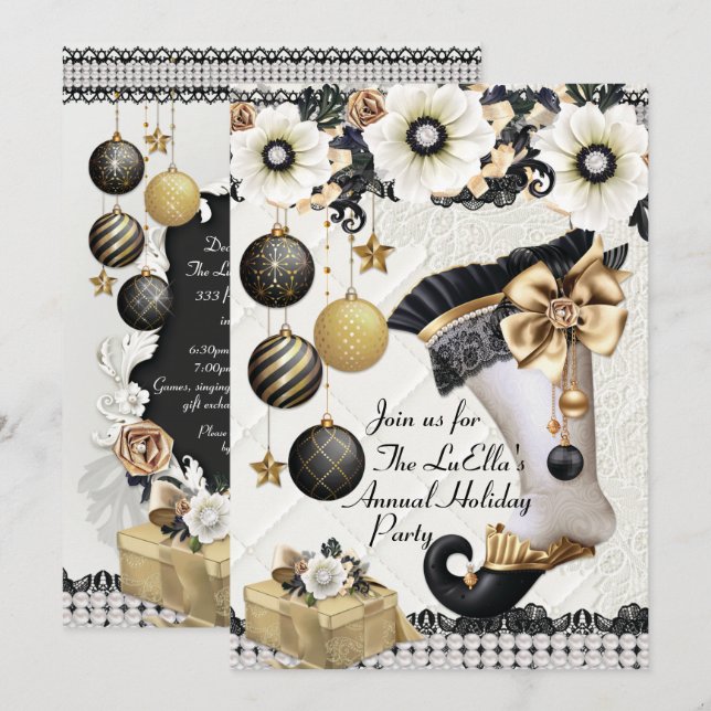 Elegant Glam Holiday Christmas Party Invitations (Front/Back)