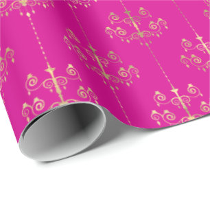 Elegant Glam Hot Pink Gold Pattern Wrapping Paper