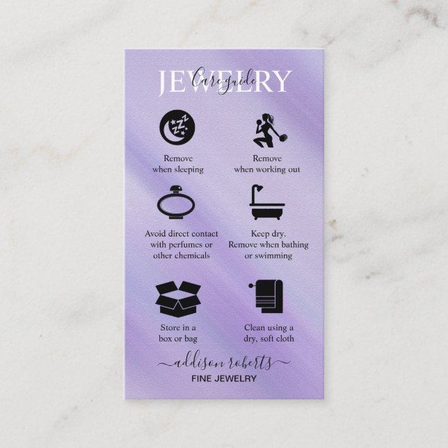 Elegant Glam Iridescent Holographi Jewelry Care    Business Card (Front)
