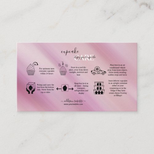 Elegant Glam Iridescent Holographic Cupcake Care   Business Card