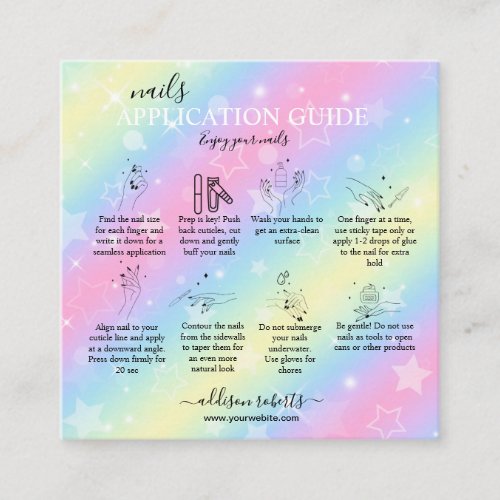 Elegant Glam Iridescent  Nail Application Guide Sq Square Business Card