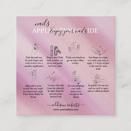 Elegant Glam Iridescent  Nail Application Guide  Square Business Card