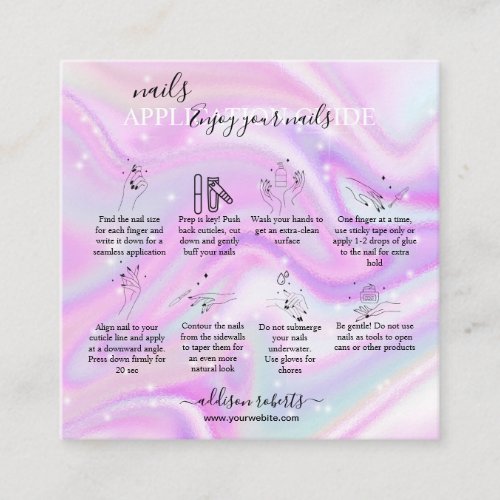 Elegant Glam Iridescent  Nail Application Guide    Square Business Card