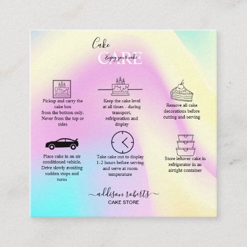 Elegant Glam Iridescent Sparkle Cake Care  Square Business Card