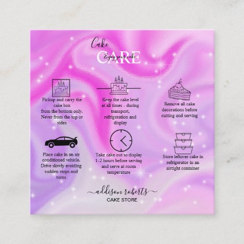 Elegant Glam Iridescent Sparkle Cake Care    Square Business Card