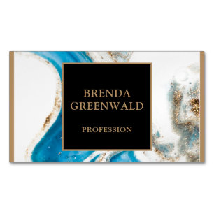 Elegant Glam Liquid Marble Blue Purple Gold Square Business Card Magnet