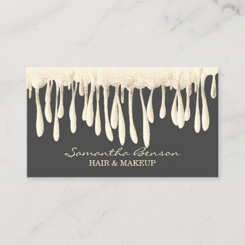 Elegant glam makeup hair blush gold glitter drips business card