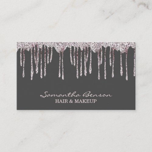 Elegant glam makeup hair blush gold glitter drips business card