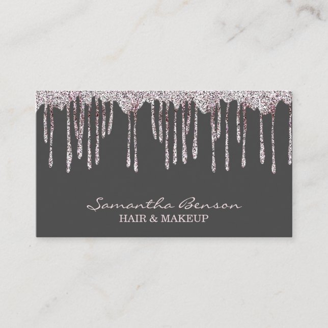 Elegant glam makeup hair blush gold glitter drips business card (Front)