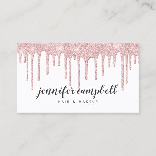 Elegant glam makeup hair blush pink glitter drips business card