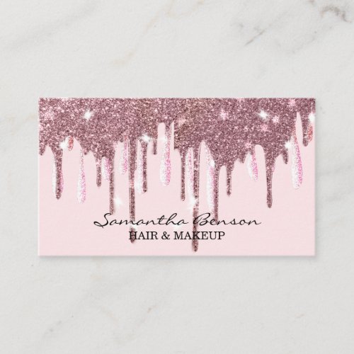 Elegant glam makeup hair blush pink glitter drips business card
