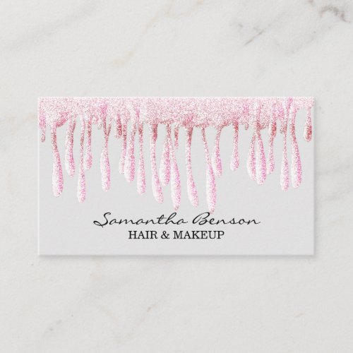 Elegant glam makeup hair blush pink glitter drips business card