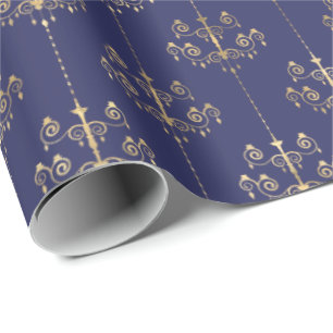 Elegant Glam Navy Blue Gold Pattern Wrapping Paper