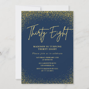 Elegant Glam Navy Gold Glitter 38th birthday Invitation