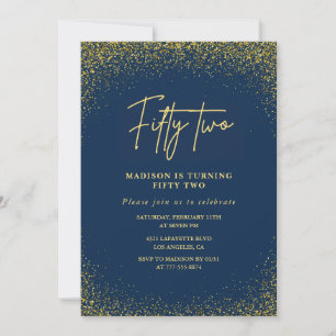 Elegant Glam Navy Gold Glitter 52nd birthday Invitation