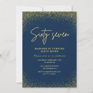 Elegant Glam Navy Gold Glitter 67th birthday Invitation