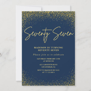 Elegant Glam Navy Gold Glitter 77th birthday Invitation
