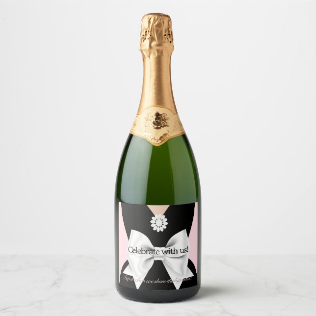 Elegant Glam Pink Baby & Co Tiffany Baby Shower Sparkling Wine Label (Front)