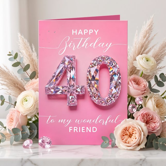 Elegant Glam Pink Diamond Sparkle 40th Birthday Card (Creator Uploaded)