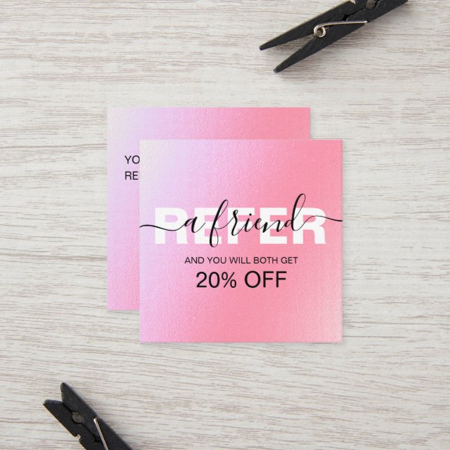 Elegant Glam pink Holographic Referral Card (Front/Back In Situ)