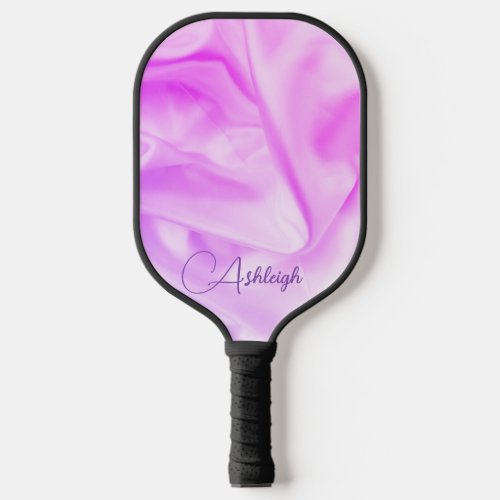 Elegant Glam Pink Purple Satin Script Name Pickleball Paddle