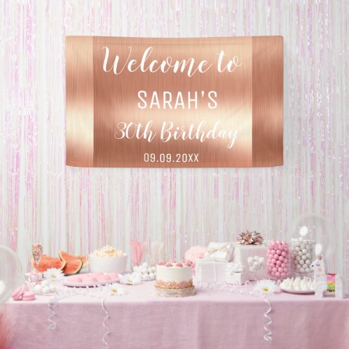 Elegant Glam Rose Gold 30th Birthday Backdrop   Banner