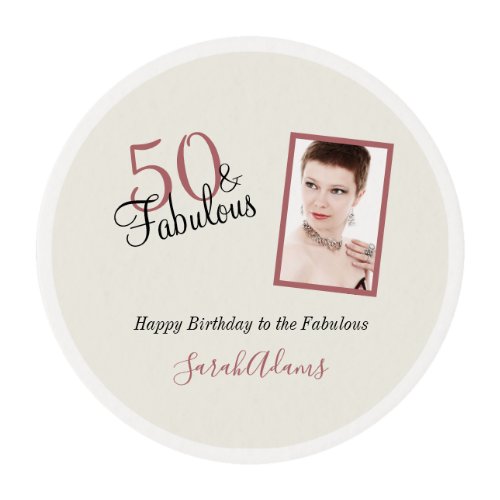 Elegant Glam Rose Gold 50 Fab Birthday Photo Edible Frosting Rounds