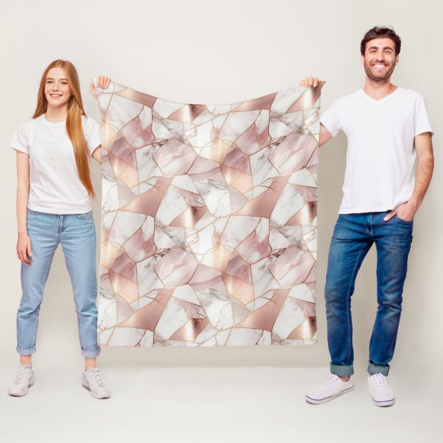 Elegant Glam Rose Gold Agate Marble Pattern  Fleece Blanket (In Situ)