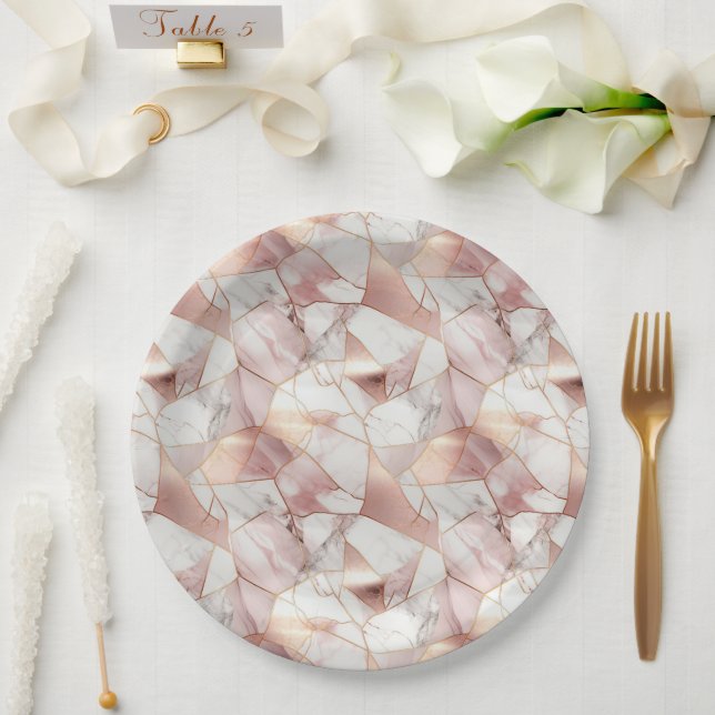 Elegant Glam Rose Gold Agate Marble Pattern  Paper Plates (Wedding)